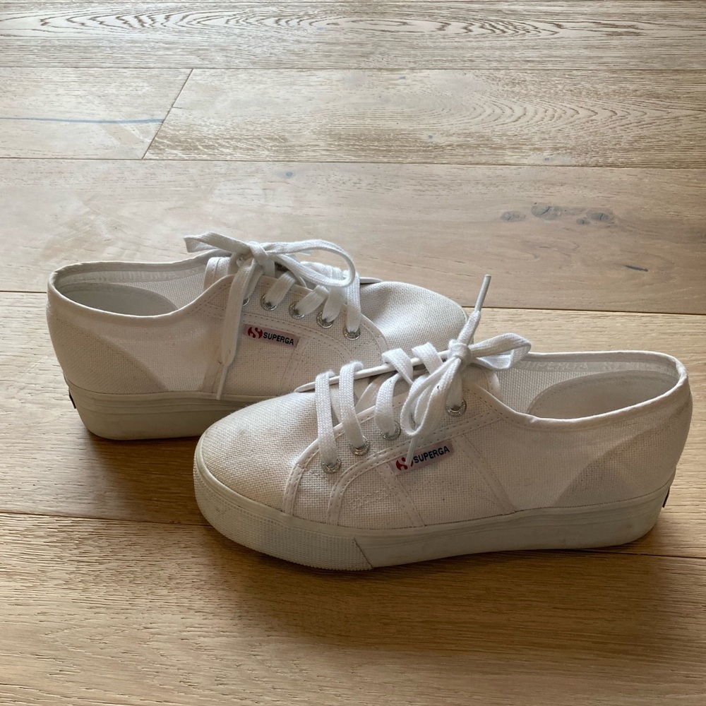 Women’s Superga white platform shoes